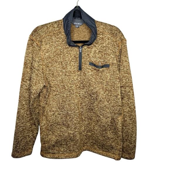 EDDIE BAUER / tan brown 1/4 zip sweater fleece lined pullover jacket / M - Picture 1 of 9